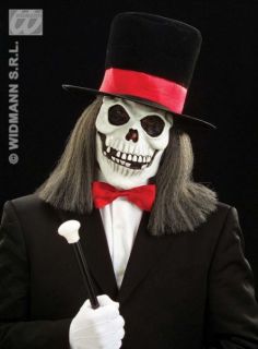 Maske Skelett mit Haar und Hut Totenkof Halloween Fasching Kostüm