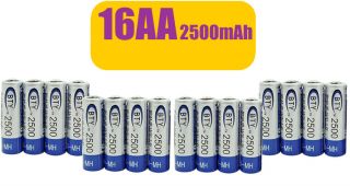 16x AA NiMH 2500 Rechargeable 1.2 Recharge 1.2v Battery