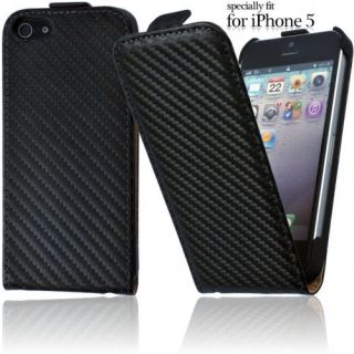 Carbon Look Flip Case für iPhone 5 Handytasche Schutzhülle Cover