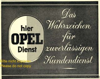 Opel Kundendienst Orig. Reklame 1942  zuverlässig Werkstatt selten