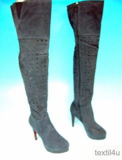 Damen Overknees Stiefel blau 11 cm Absatz Reißverschluss
