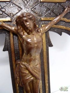 KREUZ RELIGIÖS ALTES METALL JESUS KRUZIFIX ZIERORNAMENTIK 43cm