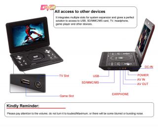 10.1Portable 270 Degree Swivel Rote LCD DVD Player mit TV USB