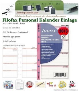 A6 FILOFAX PERSONAL Kalendarium 2013 Kalender Einlage   6 Varianten