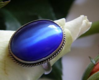 Designer Ring 925° Silber aus Peru echtes blaue Katzenauge elegant Gr