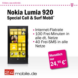 Nokia Lumia 920 + Telekom Mobilfunk Internet Flat + 100 Freimin. + 40