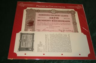 Historische Aktie über 100 Reichsmark Norddeutsche Lloyd von 1936