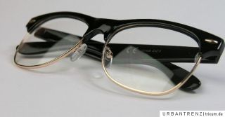 50er Jahre Klassiker Nerd Brille Kult Schwarz Hornbrille Klarglas