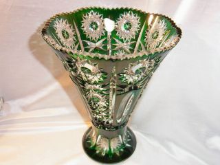 Schöne Bleikristall / Kristall Vase, grün, handgeschliffen, 26cm