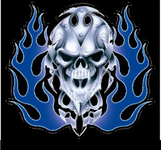 Aufkleber XL Airbrush Totenkopf Blau Flammen 27x24cm Bio Skull Blue
