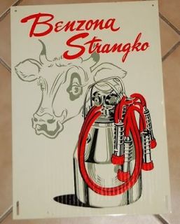 ORIGINAL ALTES BLECHSCHILD KUH MELKMASCHINE BENZONA STRANGKO 1955