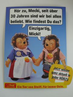 Original Steiff Mecki nach Diehl Film Hoerzu Schautafel Werbetafel