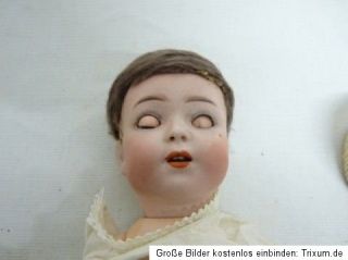 Antike Porzellankopf Puppe Franz Schmidt mit Bett um 1900 Nr. 4731