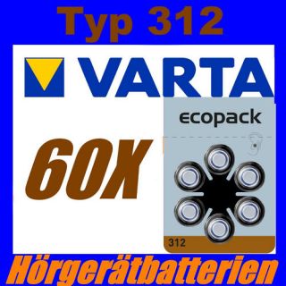60 VARTA Ecopack Hörgerätebatterien Hörgerät Typ 312