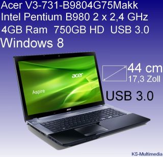 Acer Aspire V3 731 B9804G75Makk 43,9cm Notebook, Intel B980, 4GB Ram
