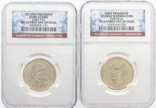  George Washington 2007 D Presidential $1 Coin and a John Adams 2007
