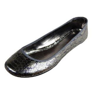  Pewter Metallic Faux Snake Skin Ballet Flat Size 6.5 Shoes