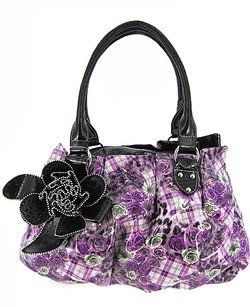 Flower Floral Animal Plaid Print Laminated Purse Purple Black Shoes