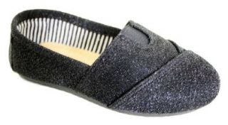 Kids Canvas Slip on Flats Black With Glitter Shoes