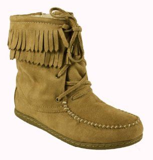  up Moccasin styled Ankle Boots, light taupe faux suede, 10 M Shoes