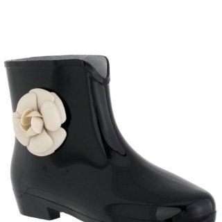 Opaque With Flower Ladies Mademoiselle Bootie Jelly Rain Boot Black 10