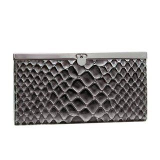  Snake Skin Embossed Accordion Frame Wallet Faux Leather Grey Shoes