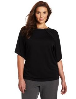 Anne Klein Womens Plus Size Flutter Sleeve Top, Black, 0X
