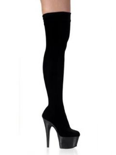 Black Velvet Stretch Thigh High Boot   7 Clothing