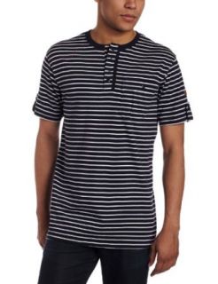 Southpole Mens Striped Utility Henley Neck Tee, New Navy