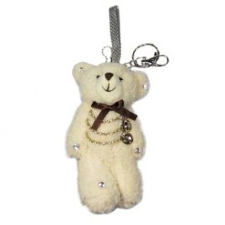 Cream Plush Teddy Bear Bejeweled Keychain Purse Charm 5.5