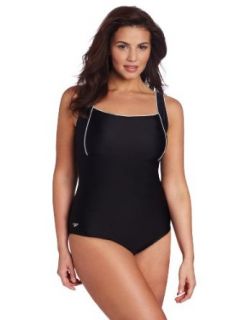 Plus Size Xtra Life Lycra Piped Empire Swimsuit, Black, 24 Clothing
