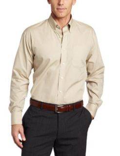 Mens Solid Poplin Button Down Shirt, Khaki, 15 32/33 US Clothing