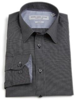 New York Mens Dobby Mini Check Shirt, Black, 17.5 34 35 Clothing