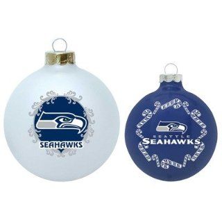 Topperscot Seattle Seahawks Round Glass Ornament   2 Pack