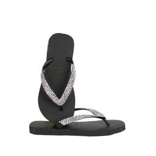  Swarovski Crystal Flip Flops (37/38, Black/Iridescent Clear): Shoes