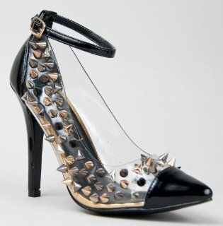 Spike Classic Pointy Toe High Heel Stiletto Ankle Strap Pump: Shoes