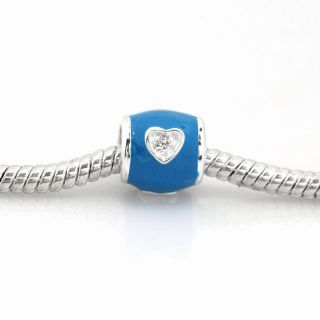 De Buman Sterling Silver Cubic Zirconia and Blue Enamel Heart Charm