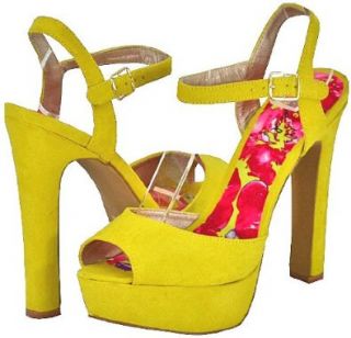  Qupid Drama 104 Yellow Faux Suede Women Platform Sandals: Shoes