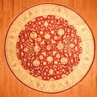 knotted Vegetable Dye Red/ Ivory Wool Rug (12 Round)