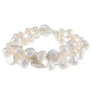 White Freshwater Baroque and Coin Pearl Bracelet (5 12 mm)