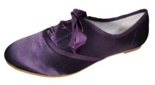 : Andres Machado Womens PURPLE Satin Flats Big Size Shoes 45: Shoes