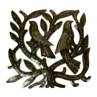 Recycled Steel Drum 8 inch Tree of Life and Two Birds Wall Art (Haiti