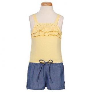Yellow Romper Shorts Tank Ruffle Sequin Jewel Button Girls