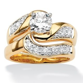 Ultimate CZ 14k Gold plated Swirled Wedding Ring Set