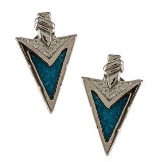 Southwest Moon Silvertone Turquoise Inlay Arrowhead Post Earrings