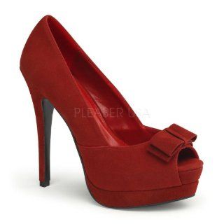 inch Platform Peep Toe Pump W/ Bow Accent Red Sueded Pu Shoes