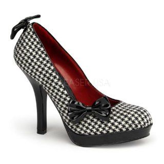 Pump W/ 2 Sets Of Clip On Bows Houndstooth Fabric Black Patent Shoes