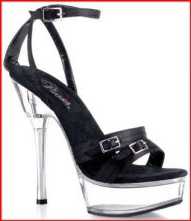High Heels 5 High Heel Dual Buckle Shoes Red Satin/Clear, 7 Clothing