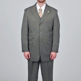 Stacy Adams Mens Grey Striped 3 button Vested Suit
