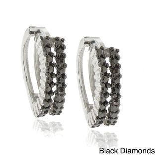 Sterling Silver Black or White Diamond Accent Hoop Earrings
